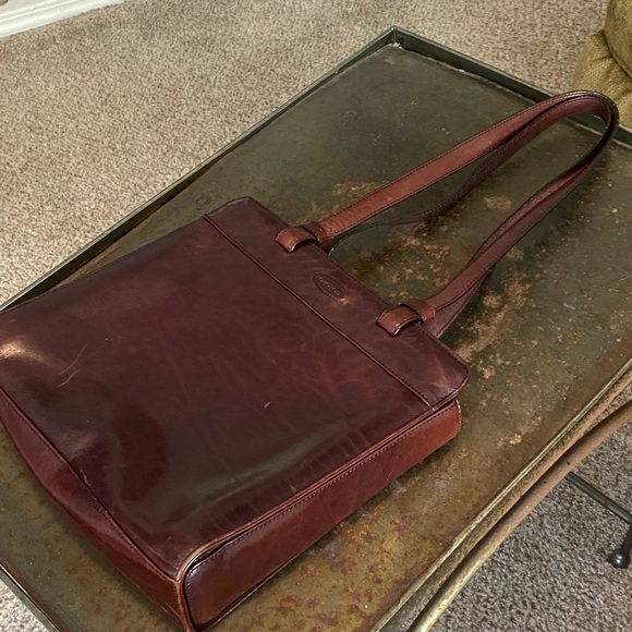 Oroton Mahogany Brown Leather Small Three Pocket Day/Work Bag - Picture 1 of 16